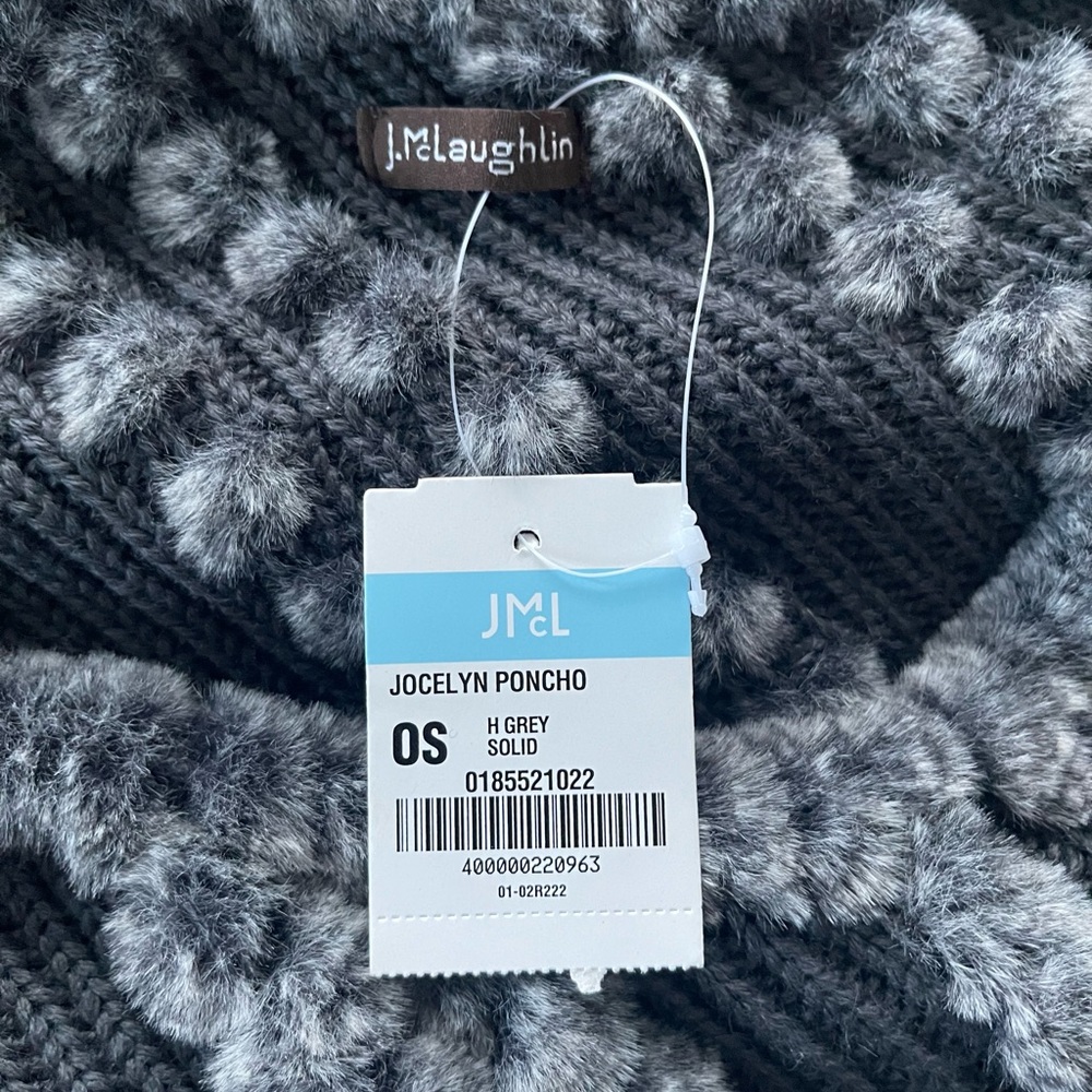 J. McLaughlin Joselyn Poncho NEW W/Tag Faux Rabbit Fur Cape / One Size / Gray - Picture 3 of 6